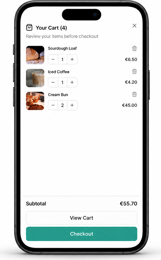 Reviewing the basket on a phone